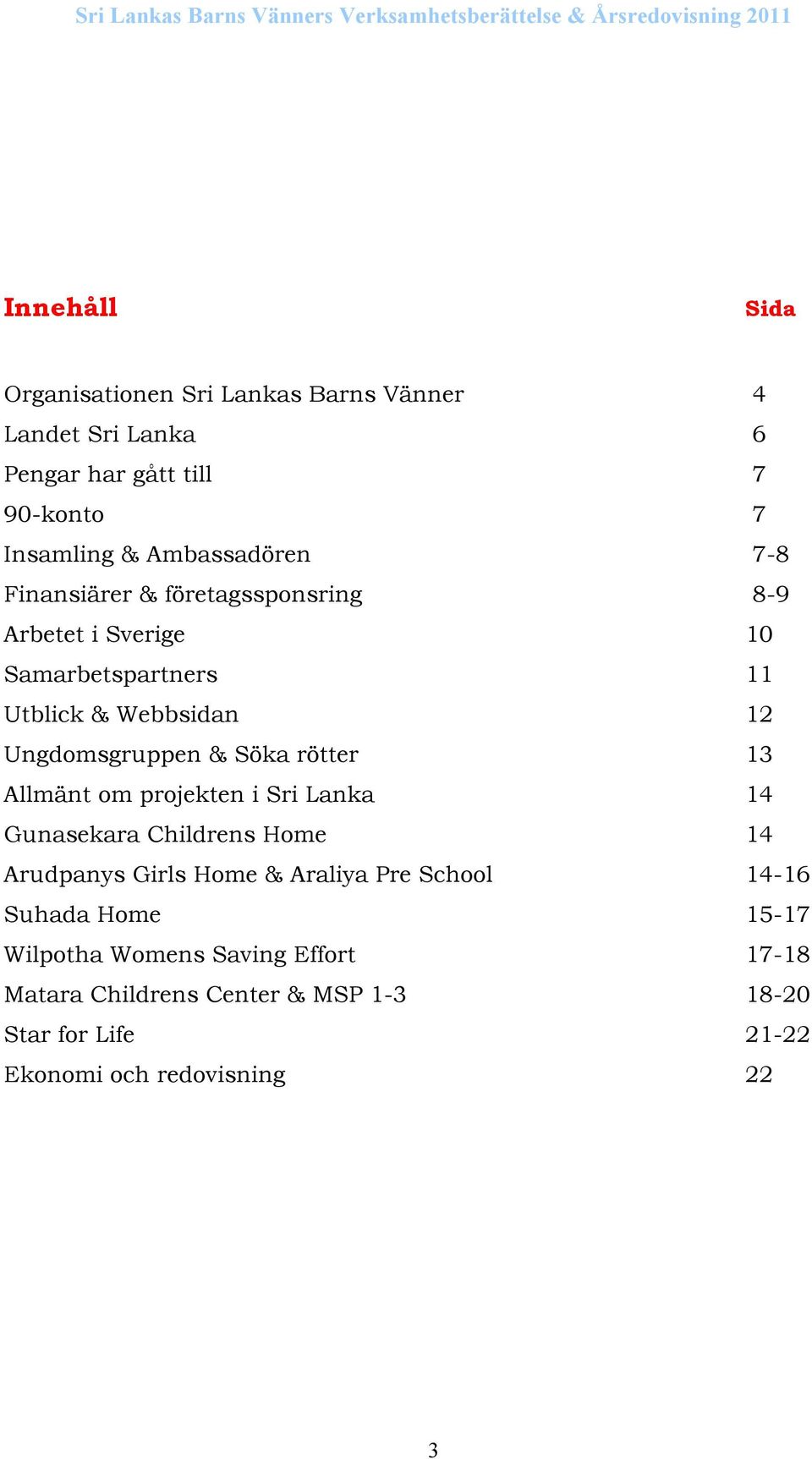 Ungdomsgruppen & Söka rötter 13 Allmänt om projekten i Sri Lanka 14 Gunasekara Childrens Home 14 Arudpanys Girls Home & Araliya Pre