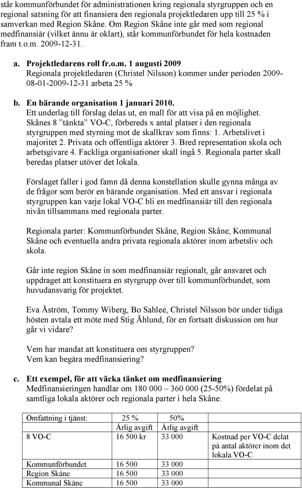 En bärande organisation 1 januari 2010. Ett underlag till förslag delas ut, en mall för att visa på en möjlighet.