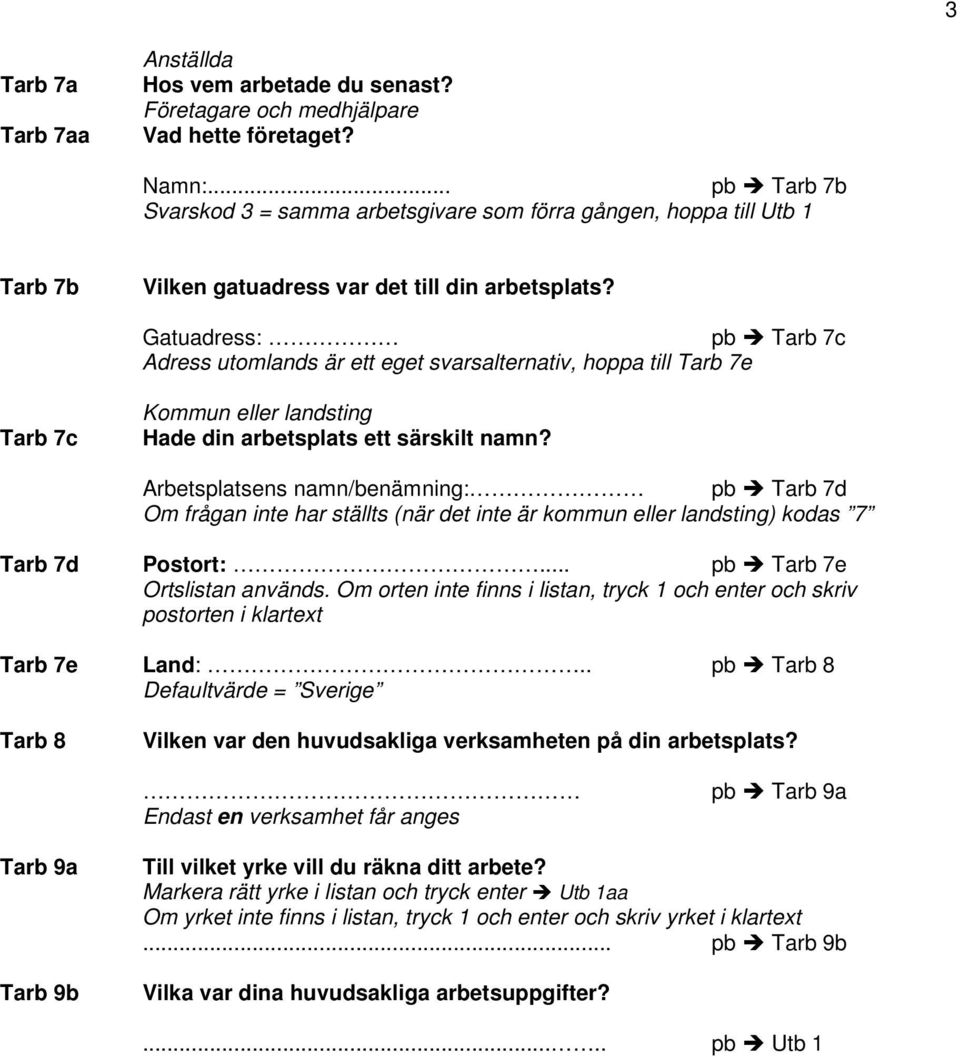 Gatuadress: pb Tarb 7c Adress utomlands är ett eget svarsalternativ, hoppa till Tarb 7e Tarb 7c Kommun eller landsting Hade din arbetsplats ett särskilt namn?