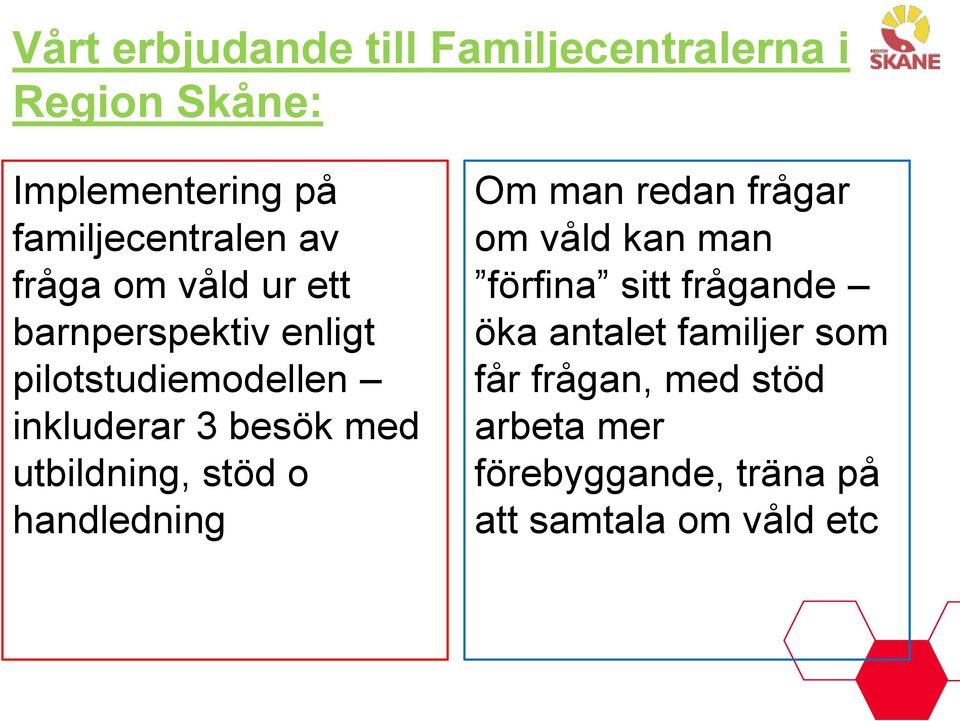 utbildning, stöd o handledning Om man redan frågar om våld kan man förfina sitt frågande öka