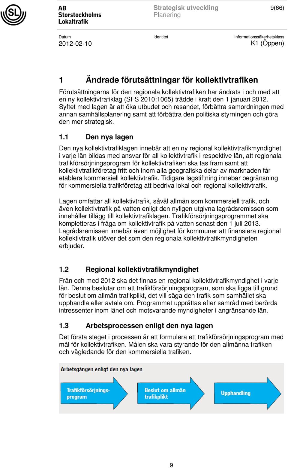 1 Den nya lagen Den nya kollektivtrafiklagen innebär att en ny regional kollektivtrafikmyndighet i varje län bildas med ansvar för all kollektivtrafik i respektive län, att regionala