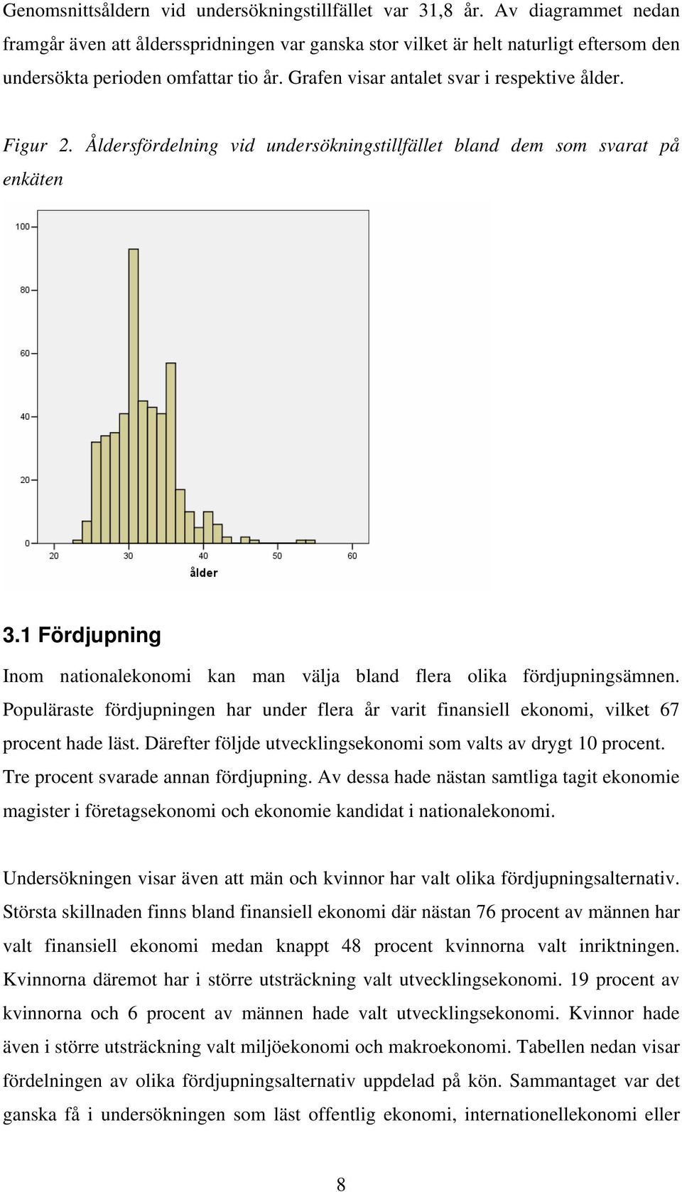 Åldersfördelning vid undersökningstillfället bland dem som svarat på enkäten 3.1 Fördjupning Inom nationalekonomi kan välja bland flera olika fördjupningsämnen.