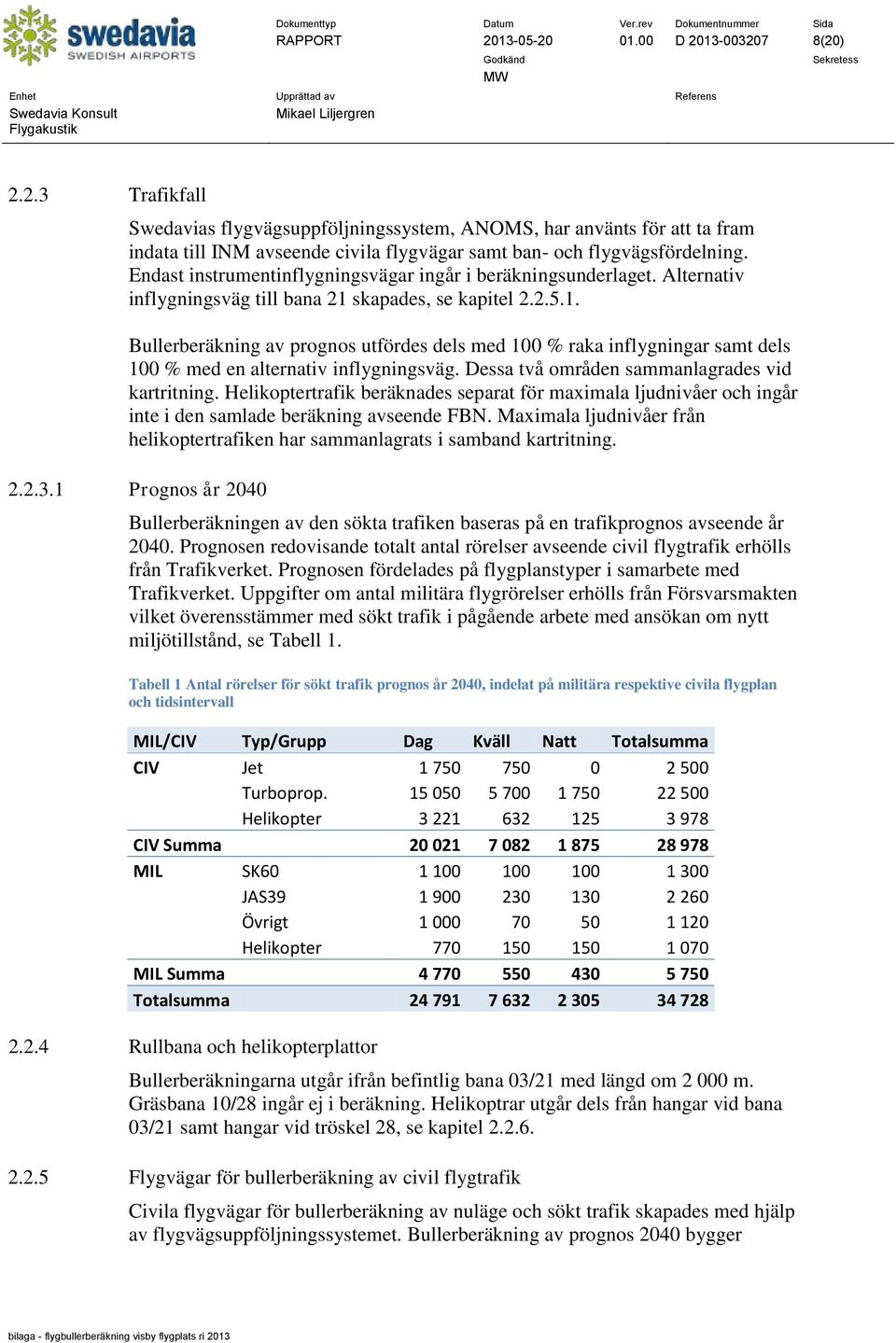 skapades, se kapitel 2.2.5.1. Bullerberäkning av prognos utfördes dels med 100 % raka inflygningar samt dels 100 % med en alternativ inflygningsväg. Dessa två områden sammanlagrades vid kartritning.