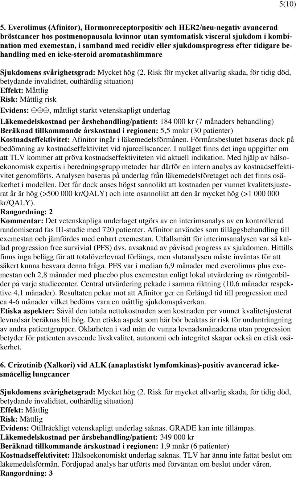 recidiv eller sjukdomsprogress efter tidigare behandling med en icke-steroid aromatashämmare Sjukdomens svårighetsgrad: Mycket hög (2.