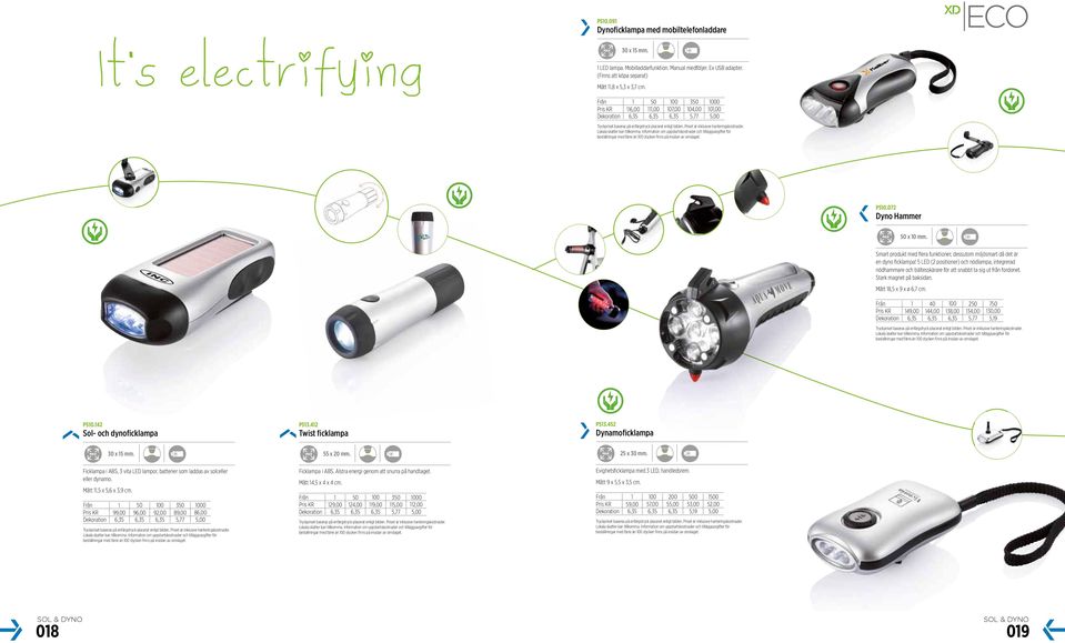 Smart produkt med flera funktioner, dessutom miljösmart då det är en dyno ficklampa! 5 LED (2 positioner) och nödlampa, integrerad nödhammare och bältesskärare för att snabbt ta sig ut från fordonet.