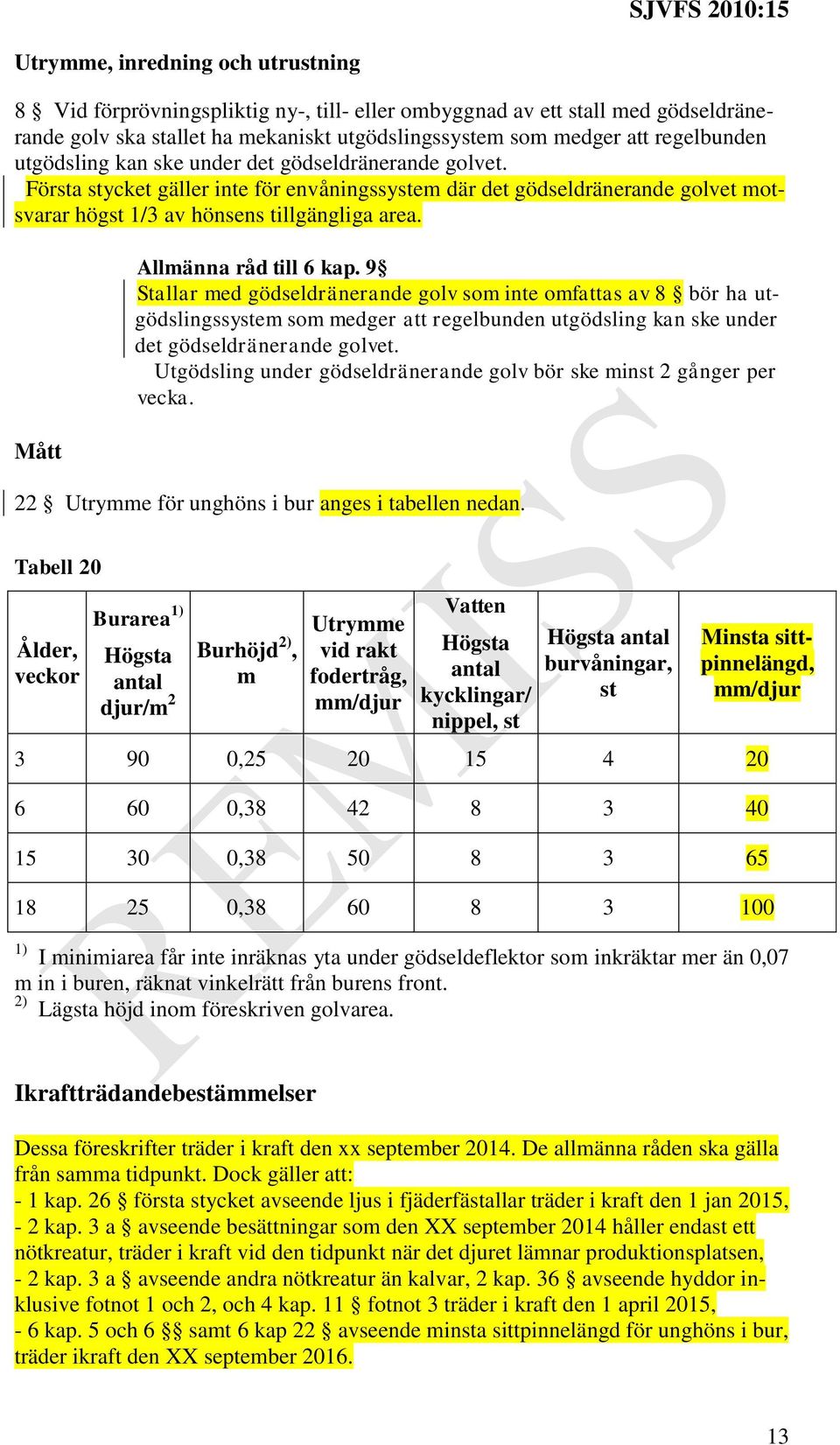 Mått Allänna råd till 6 kap. 9 Stallar ed gödseldränerande golv so inte ofattas av 8 bör ha utgödslingssyste so edger att regelbunden utgödsling kan ske under det gödseldränerande golvet.