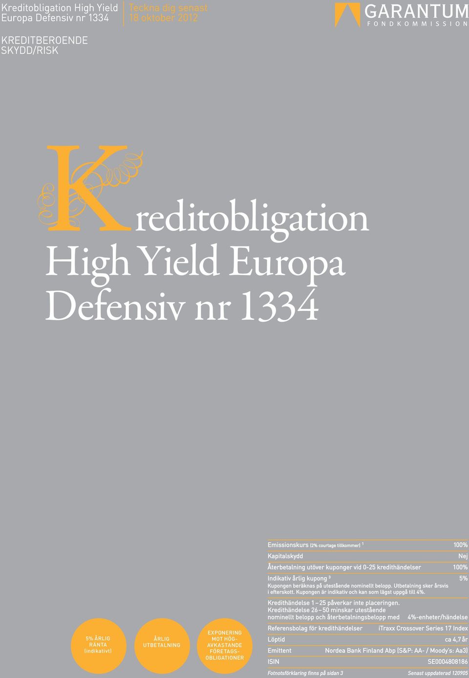 Utbetalning sker årsvis i efterskott. Kupongen är indikativ och kan som lägst uppgå till 4%. Kredithändelse 1 25 påverkar inte placeringen.