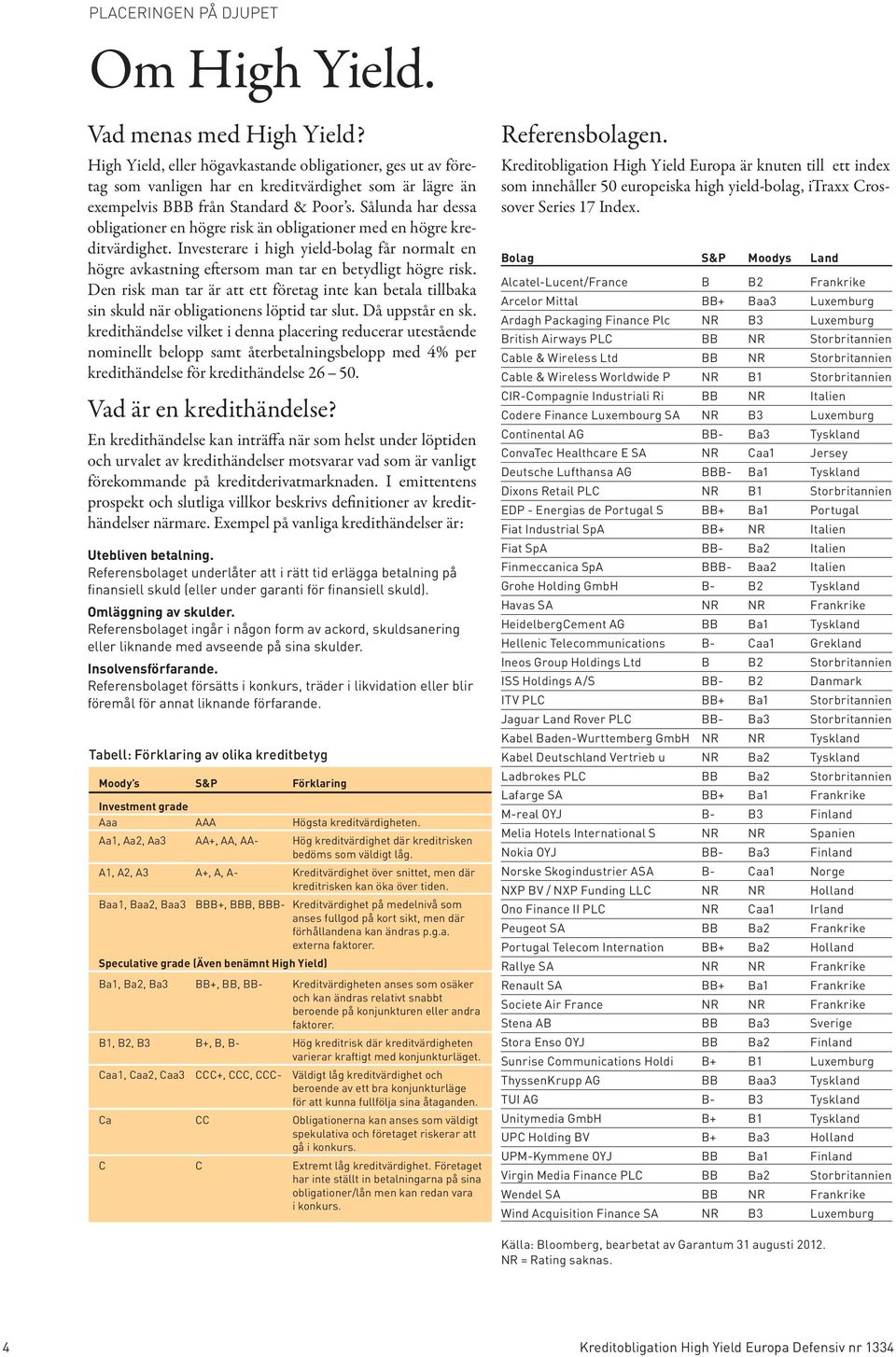 Sålunda har dessa obligationer en högre risk än obligationer med en högre kreditvärdighet. Investerare i high yield-bolag får normalt en högre avkastning eftersom man tar en betydligt högre risk.