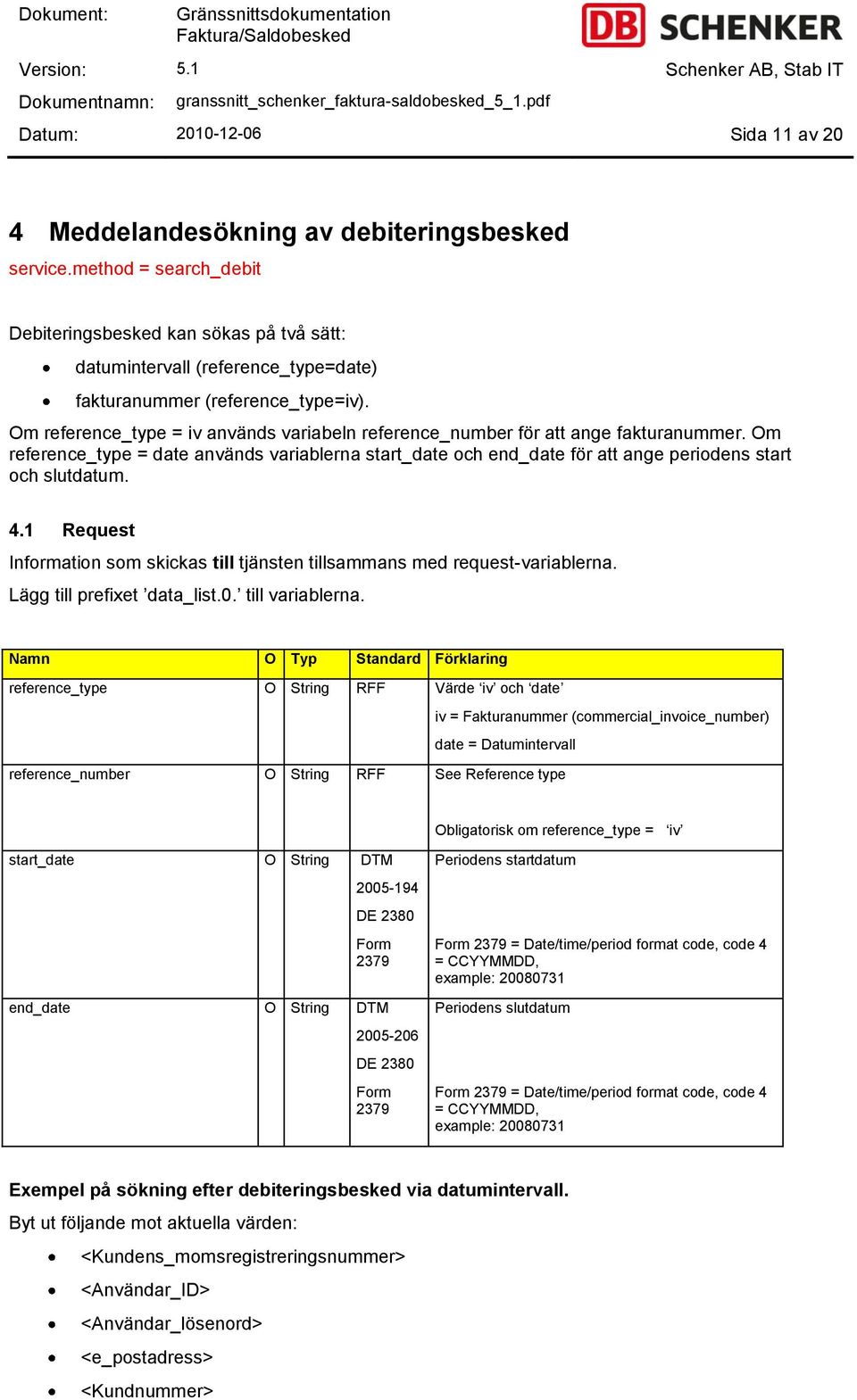 Om reference_type = iv används variabeln reference_number för att ange fakturanummer. Om reference_type = date används variablerna start_date och end_date för att ange periodens start och slutdatum.