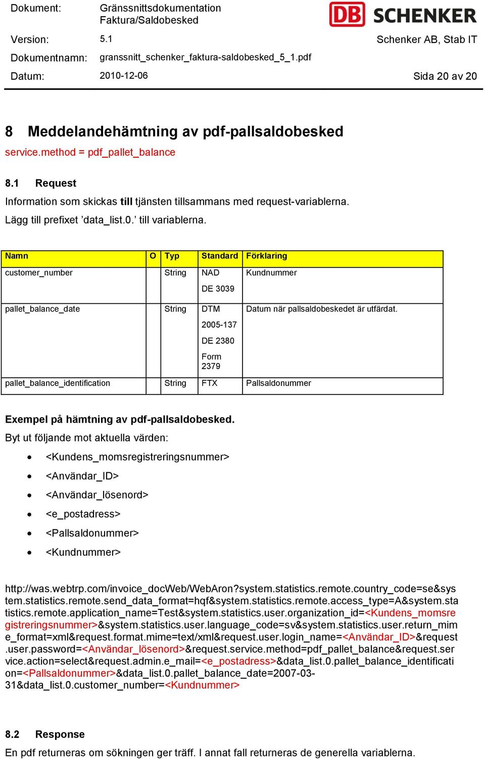 pallet_balance_identification String FTX Pallsaldonummer Exempel på hämtning av pdf-pallsaldobesked.