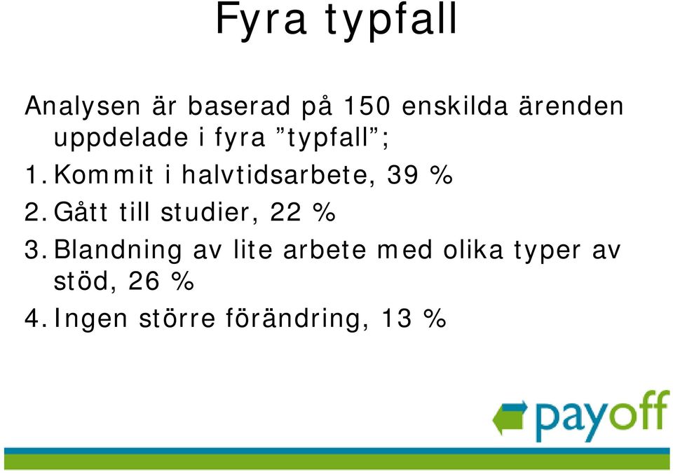 Kommit i halvtidsarbete, 39 % 2. Gått till studier, 22 % 3.