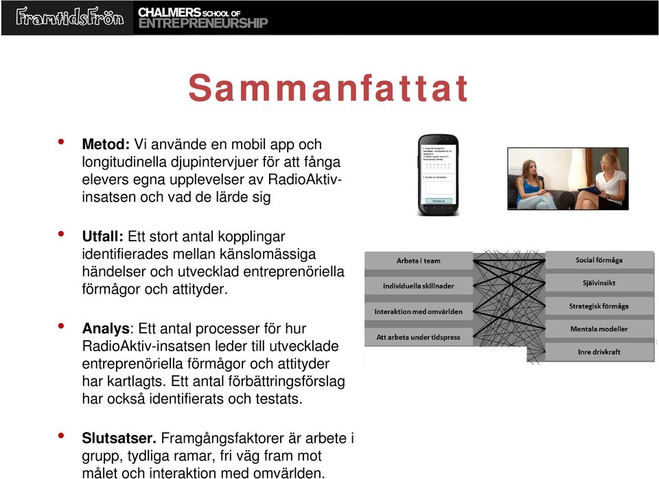 Analys: Ett antal processer för hur RadioAktiv-insatsen leder till utvecklade entreprenöriella förmågor och attityder har kartlagts.