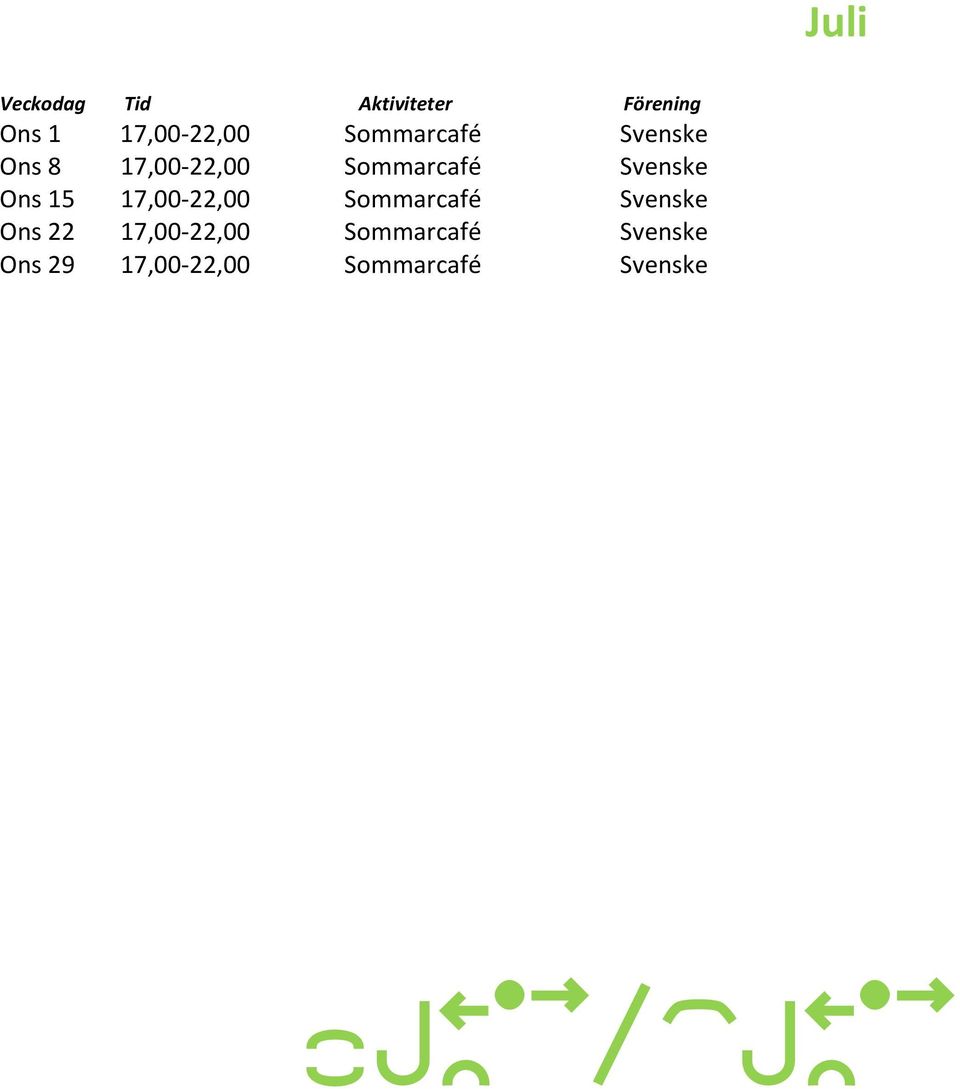Sommarcafé Svenske Ons 22 17,00-22,00 Sommarcafé
