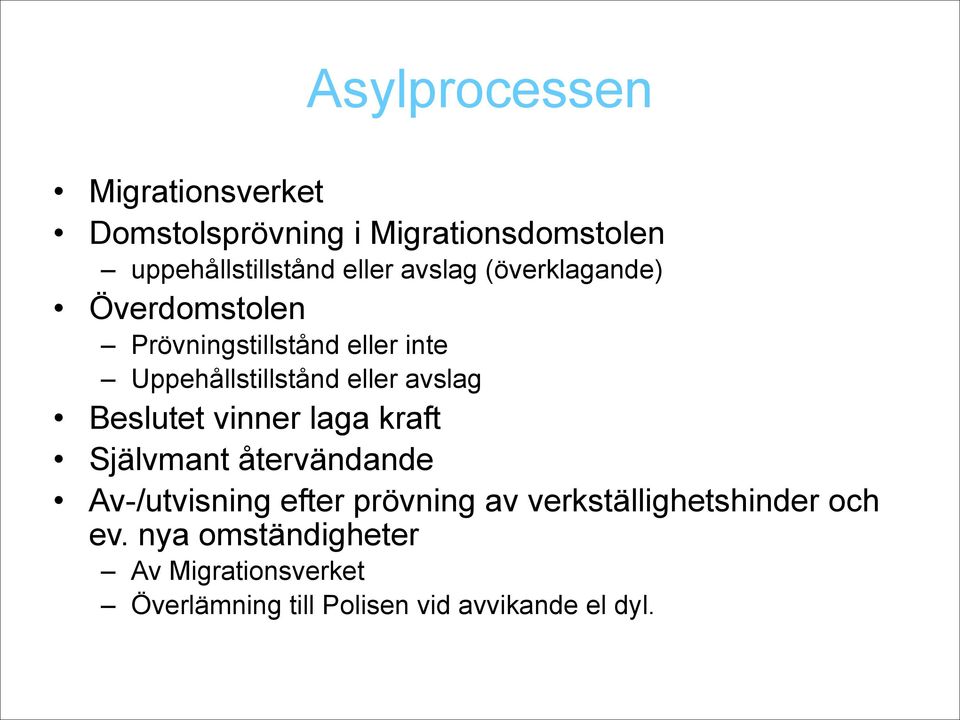 Beslutet vinner laga kraft Självmant återvändande Av-/utvisning efter prövning av