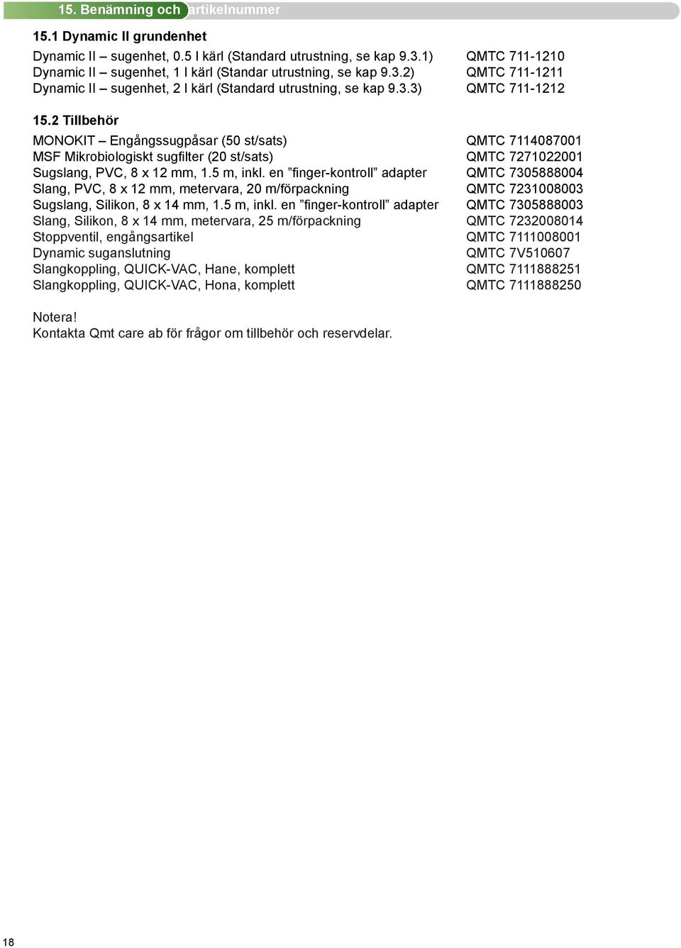 2 Tillbehör MONOKIT Engångssugpåsar (50 st/sats) QMTC 7114087001 MSF Mikrobiologiskt sugfilter (20 st/sats) QMTC 7271022001 Sugslang, PVC, 8 x 12 mm, 1.5 m, inkl.