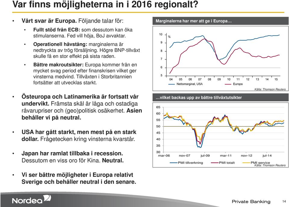 Bättre makroutsikter: Europa kommer från en mycket svag period efter finanskrisen vilket ger vinsterna medvind. Tillväxten i Storbritannien fortsätter att utvecklas starkt.