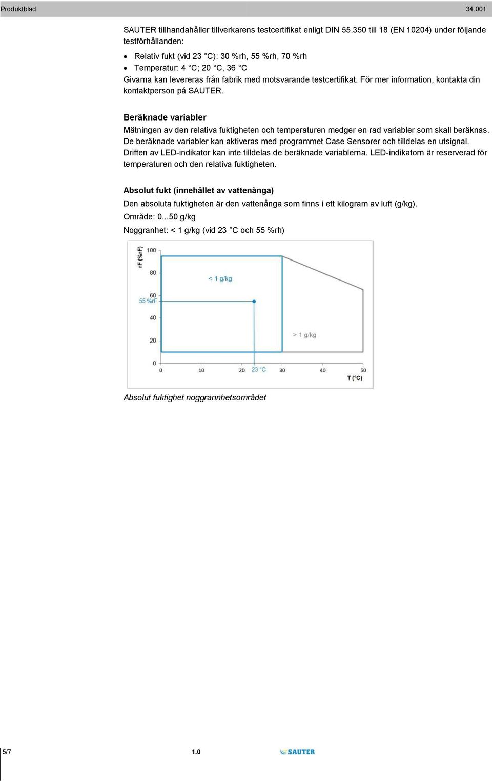 För mer information, kontakta din kontaktperson på SAUTER. Beräknade variabler Mätningen av den relativa fuktigheten och temperaturen medger en rad variabler som skall beräknas.