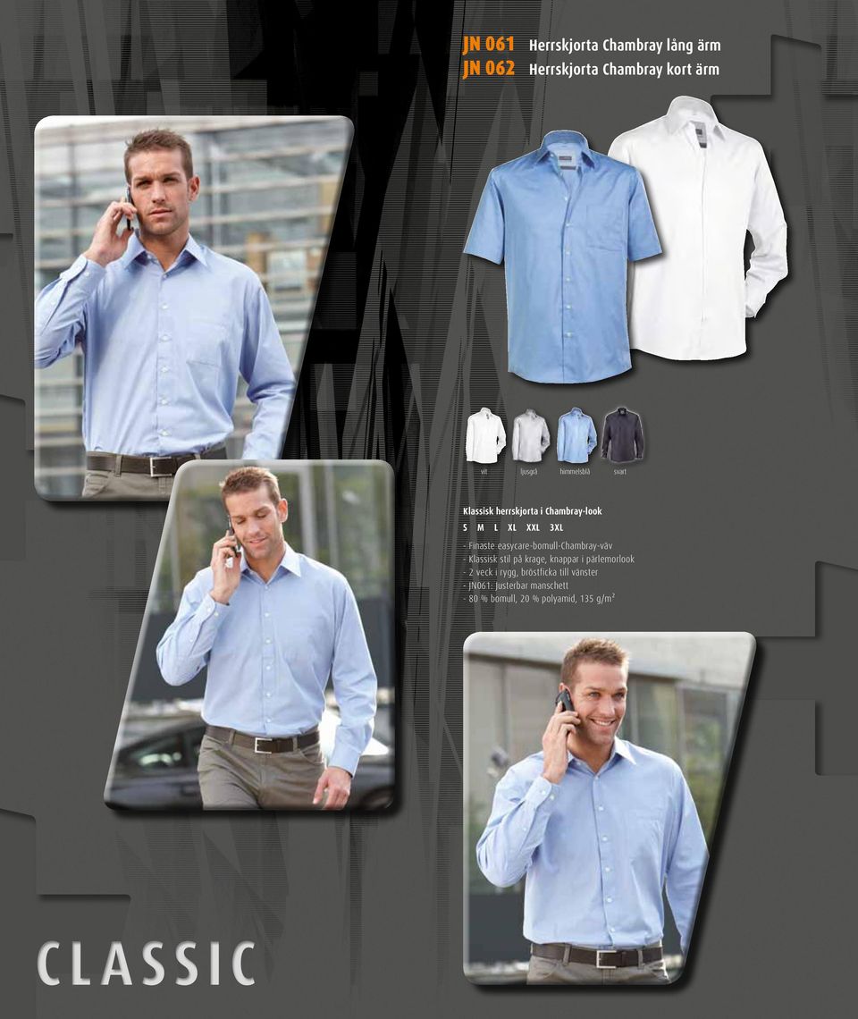 easycare-bomull-chambray-väv - Klassisk stil på krage, knappar i pärlemorlook - 2