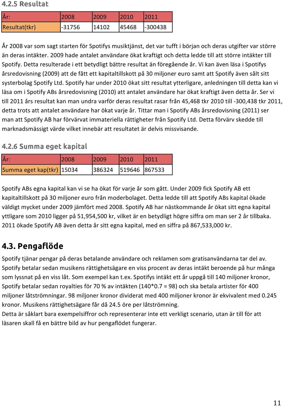 Vi kan även läsa i Spotifys årsredovisning (2009) att de fått ett kapitaltillskott på 30 miljoner euro samt att Spotify även sålt sitt systerbolag Spotify Ltd.