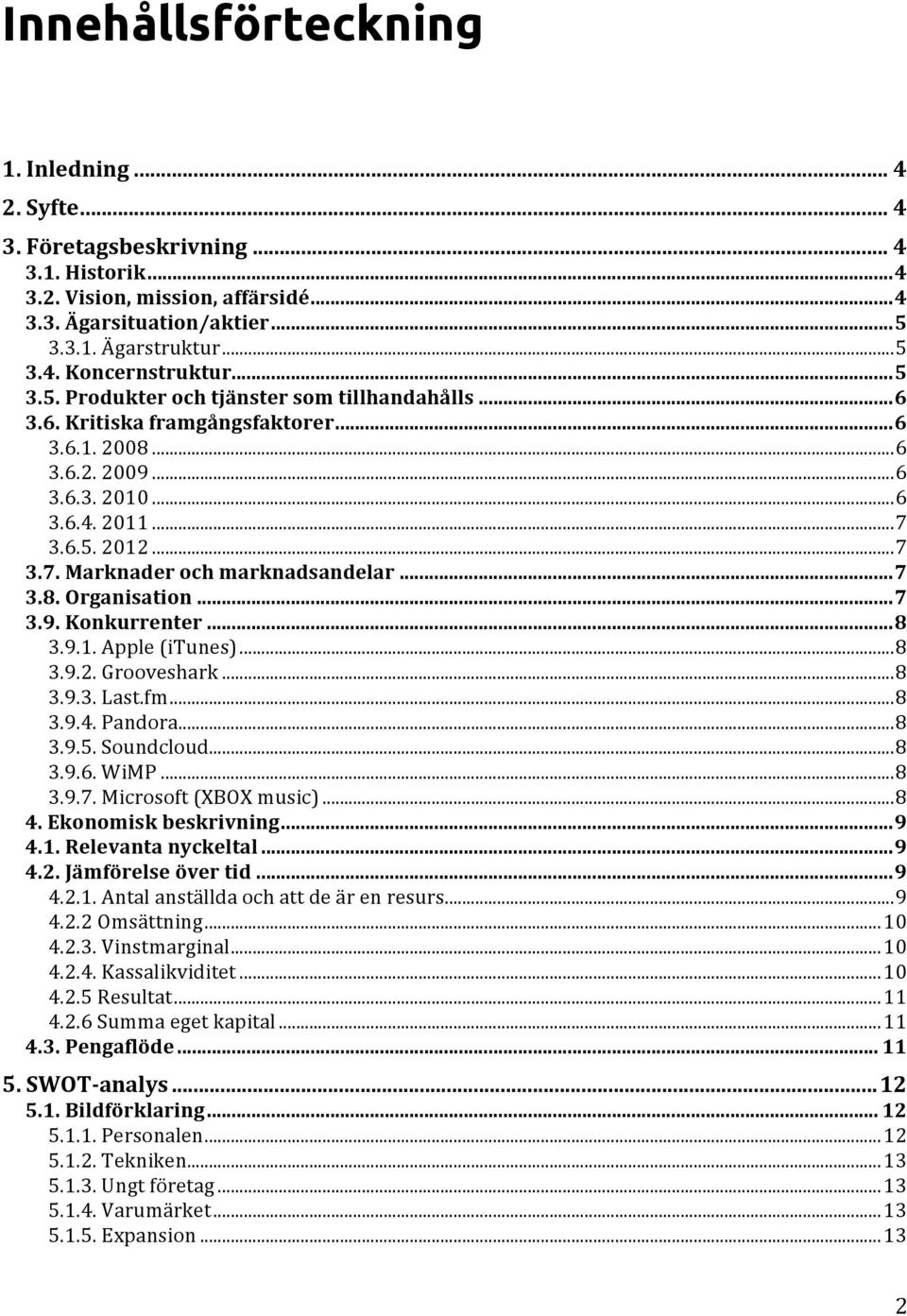 .. 7 3.8. Organisation... 7 3.9. Konkurrenter... 8 3.9.1. Apple (itunes)... 8 3.9.2. Grooveshark... 8 3.9.3. Last.fm... 8 3.9.4. Pandora... 8 3.9.5. Soundcloud... 8 3.9.6. WiMP... 8 3.9.7. Microsoft (XBOX music).