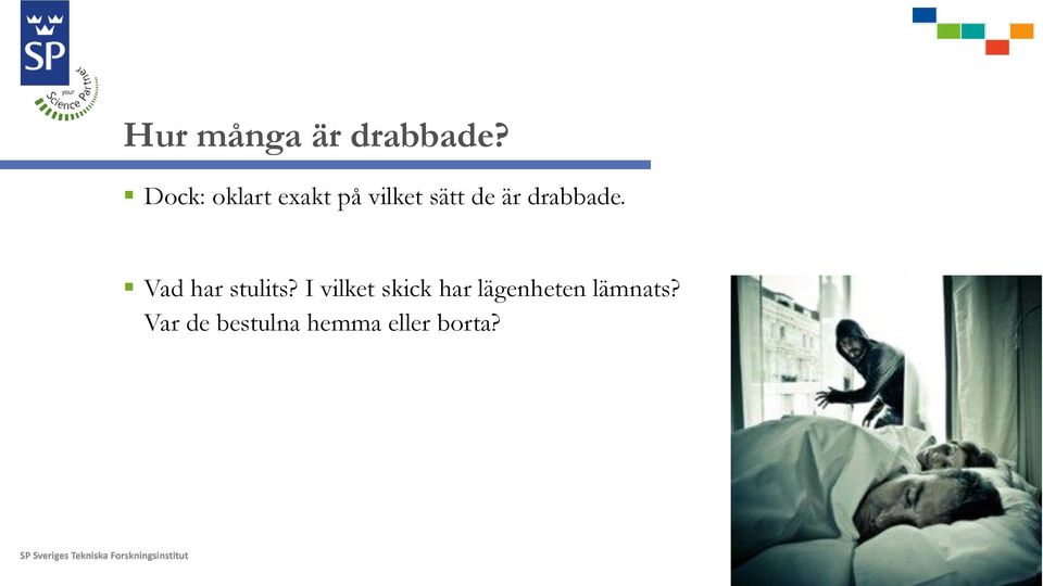 drabbade. Vad har stulits?