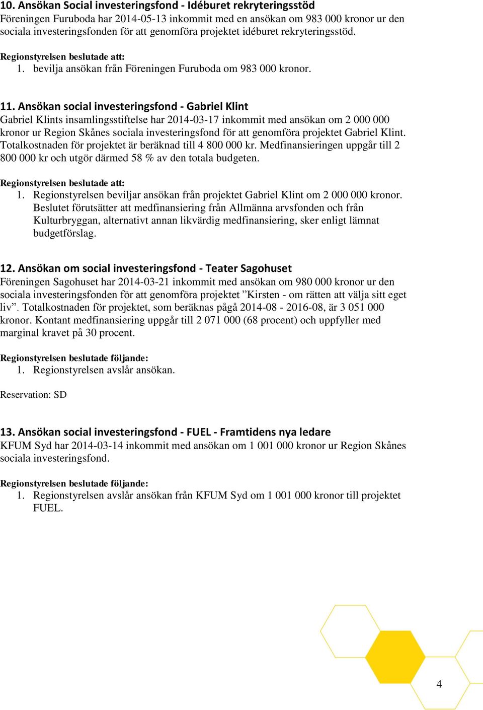 Ansökan social investeringsfond - Gabriel Klint Gabriel Klints insamlingsstiftelse har 2014-03-17 inkommit med ansökan om 2 000 000 kronor ur Region Skånes sociala investeringsfond för att genomföra