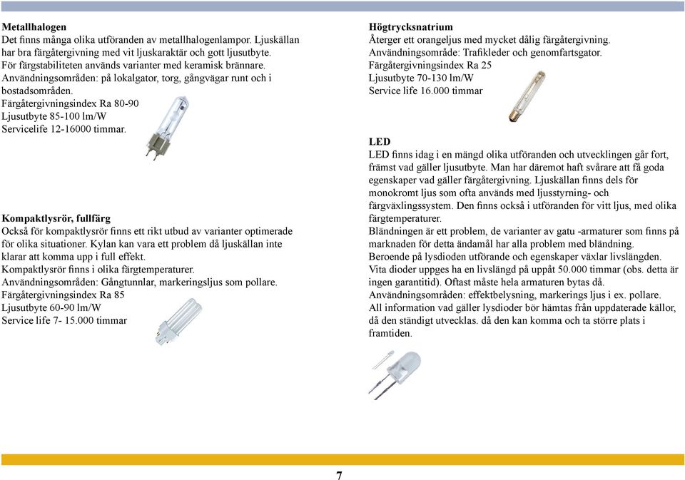 Färgåtergivningsindex Ra 80-90 Ljusutbyte 85-100 lm/w Servicelife 12-16000 timmar. Kompaktlysrör, fullfärg Också för kompaktlysrör finns ett rikt utbud av varianter optimerade för olika situationer.