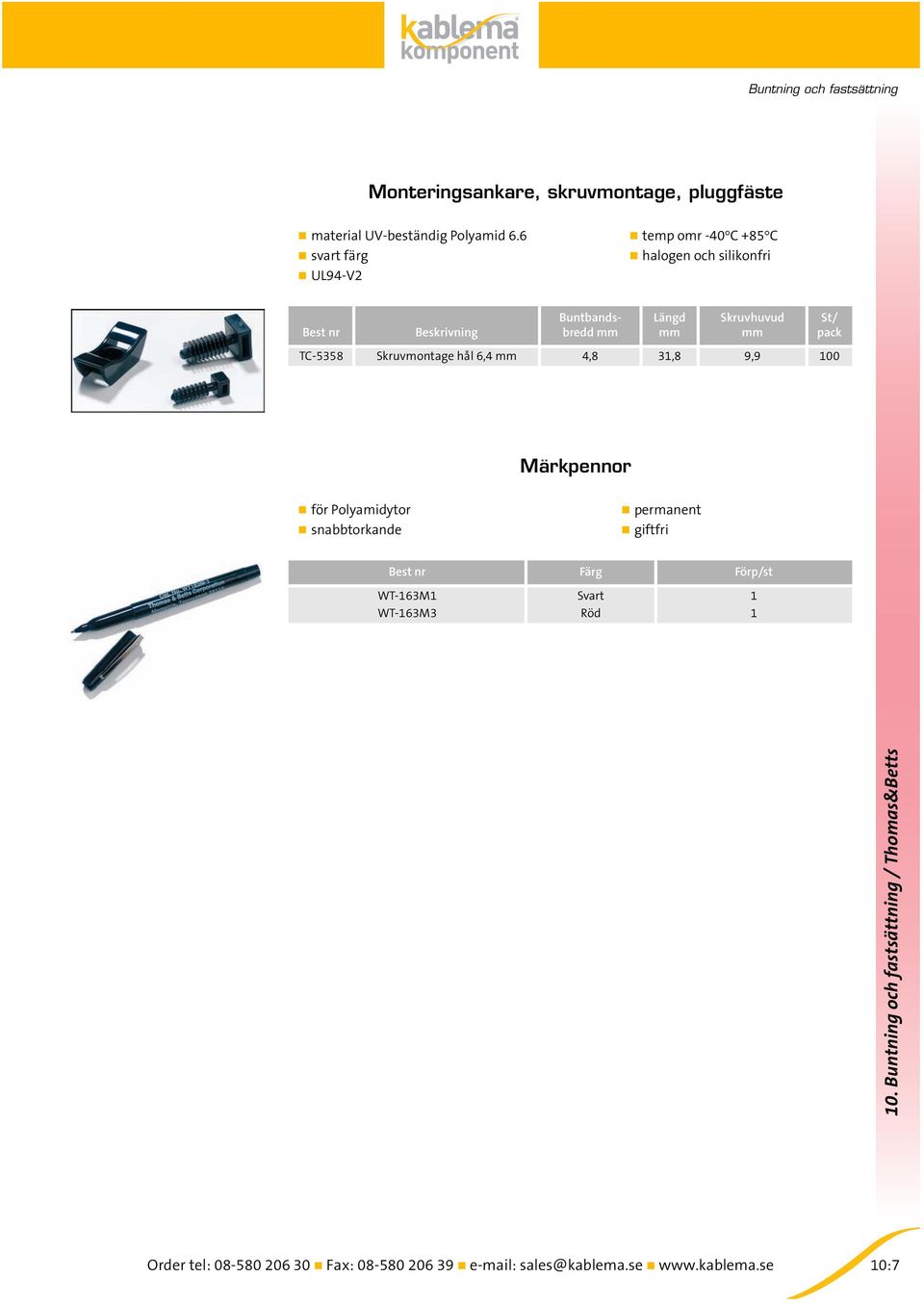 Skruvmontage hål 6,4 4,8 31,8 9,9 100 Märkpennor för Polyamidytor snabbtorkande permanent giftfri Färg Förp/st