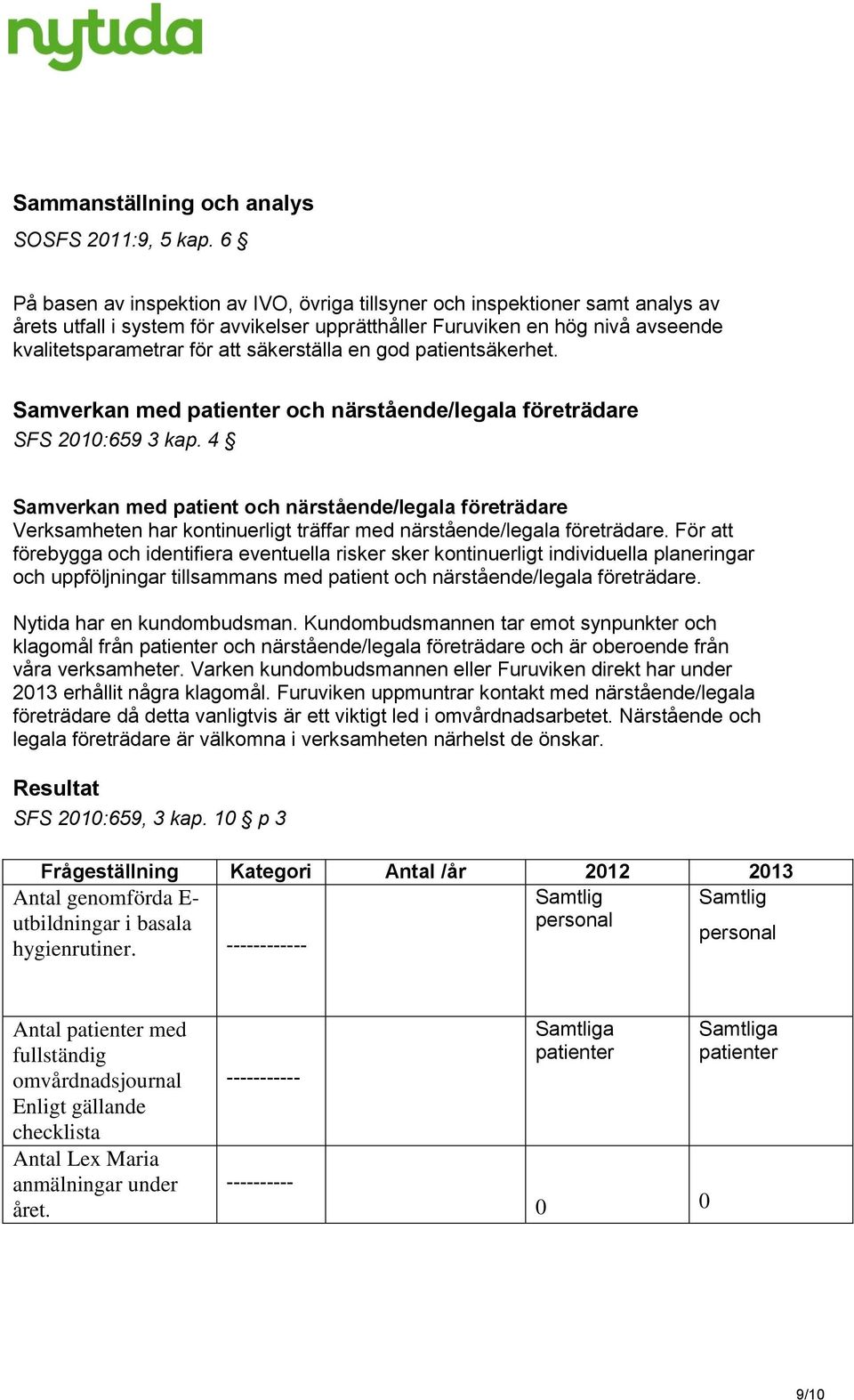 säkerställa en god patientsäkerhet. Samverkan med patienter och närstående/legala företrädare SFS 2010:659 3 kap.