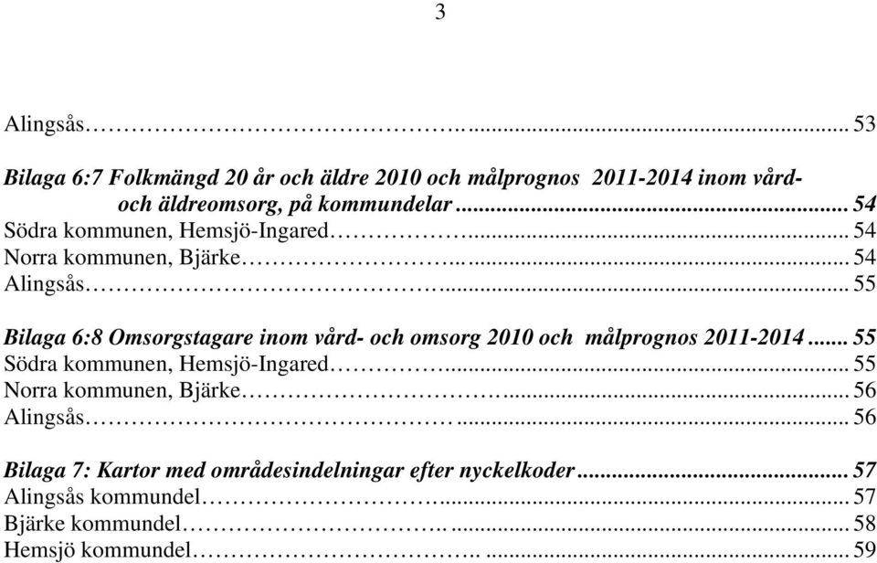 .. 55 Bilaga 6:8 Omsorgstagare inom vård- och omsorg 2010 och målprognos 2011-2014... 55 Södra kommunen, Hemsjö-Ingared.
