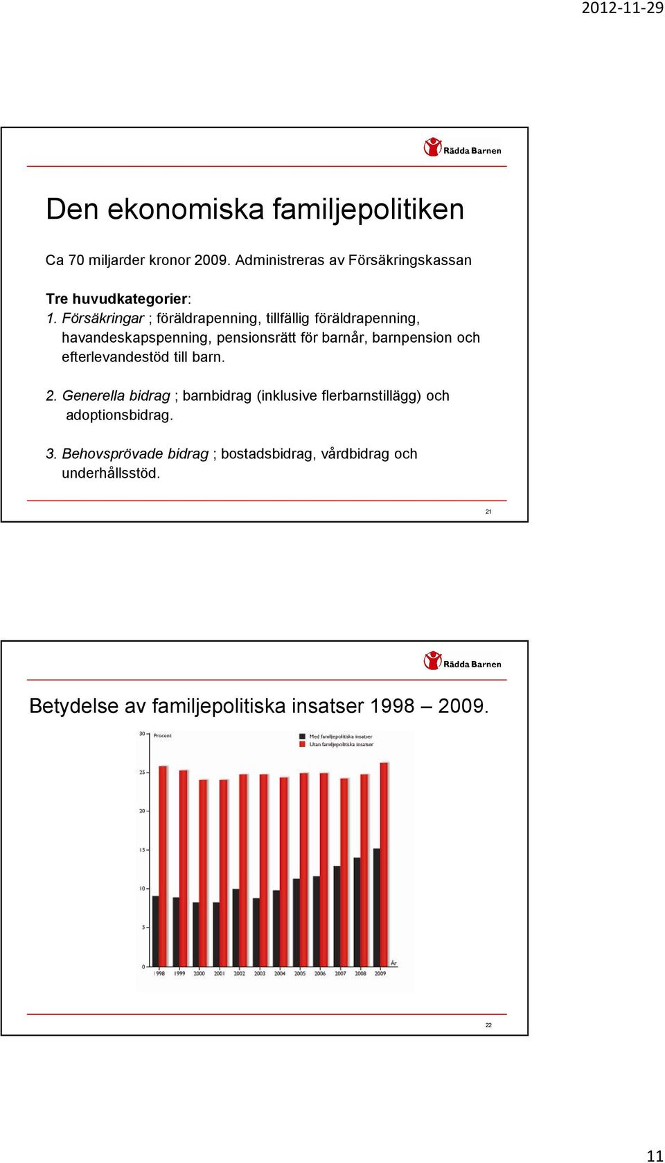 och efterlevandestöd till barn. 2. Generella bidrag ; barnbidrag (inklusive flerbarnstillägg) och adoptionsbidrag. 3.