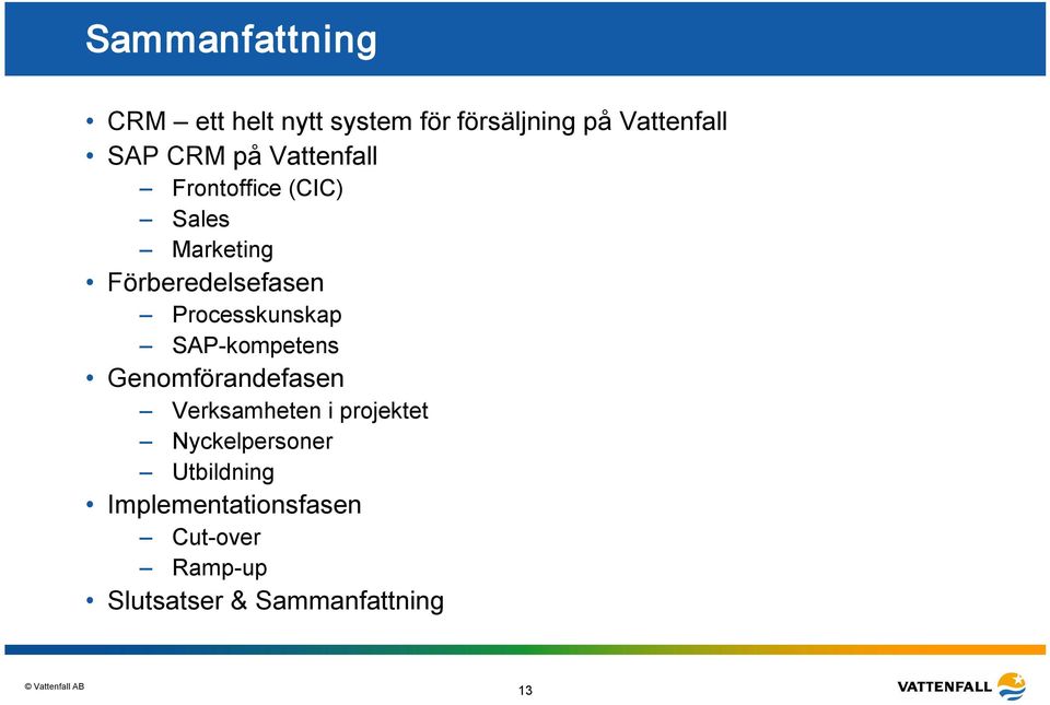 Processkunskap SAP kompetens Genomförandefasen Verksamheten i projektet