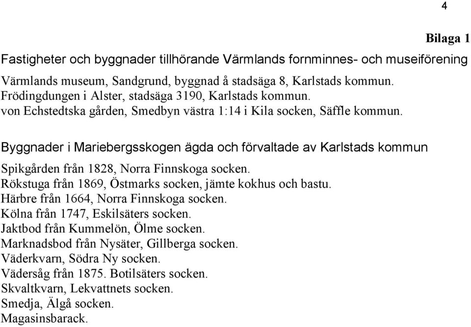 Byggnader i Mariebergsskogen ägda och förvaltade av Karlstads kommun Spikgården från 1828, Norra Finnskoga socken. Rökstuga från 1869, Östmarks socken, jämte kokhus och bastu.