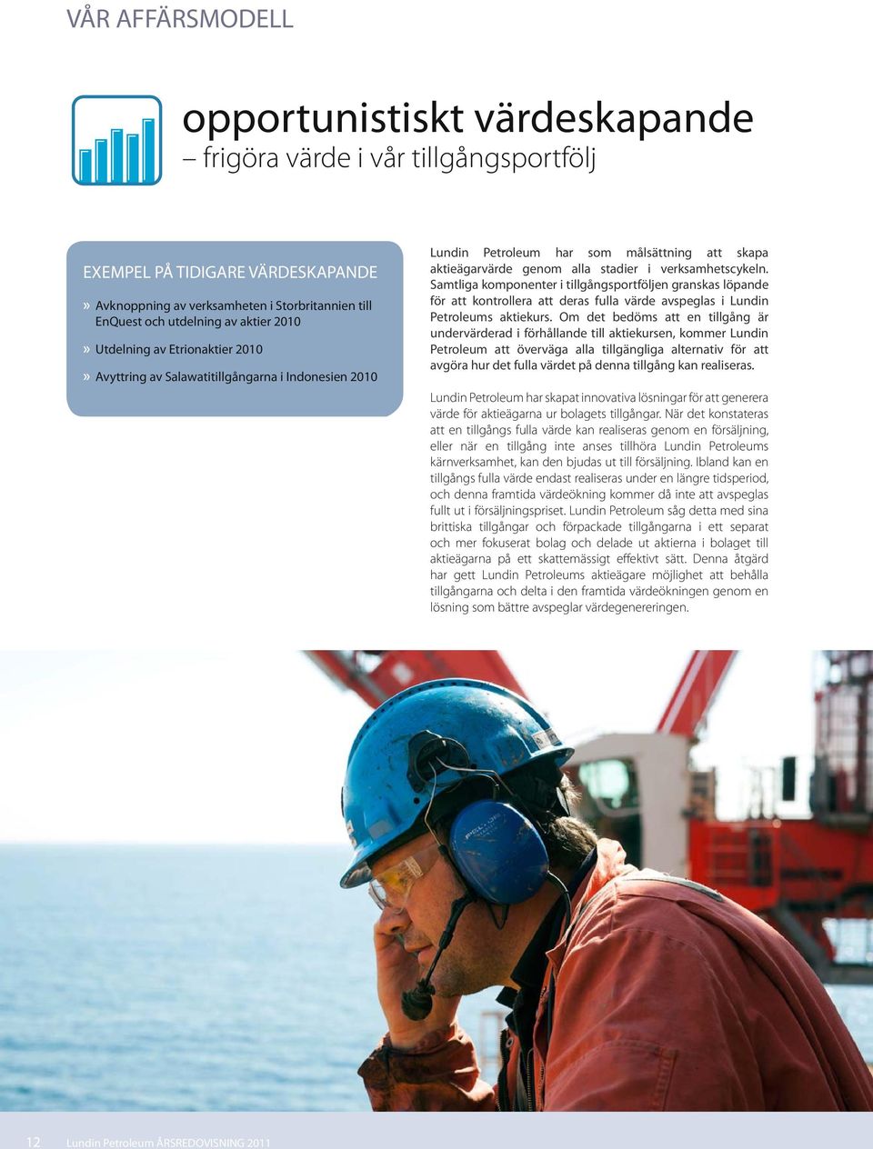 Samtliga komponenter i tillgångsportföljen granskas löpande för att kontrollera att deras fulla värde avspeglas i Lundin Petroleums aktiekurs.