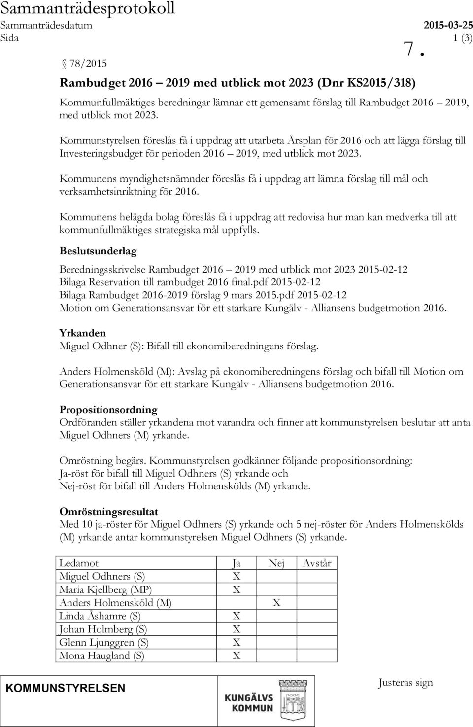 Kommunstyrelsen föreslås få i uppdrag att utarbeta Årsplan för 2016 och att lägga förslag till Investeringsbudget för perioden 2016 2019, med utblick mot 2023.