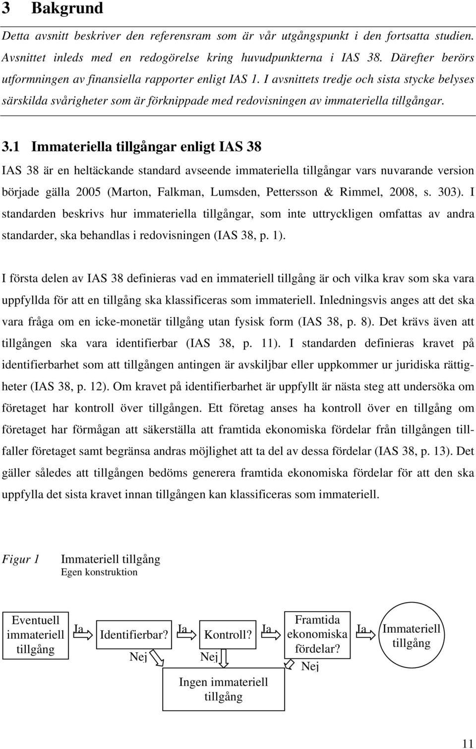 3.1 Immateriella tillgångar enligt IAS 38 IAS 38 är en heltäckande standard avseende immateriella tillgångar vars nuvarande version började gälla 2005 (Marton, Falkman, Lumsden, Pettersson & Rimmel,