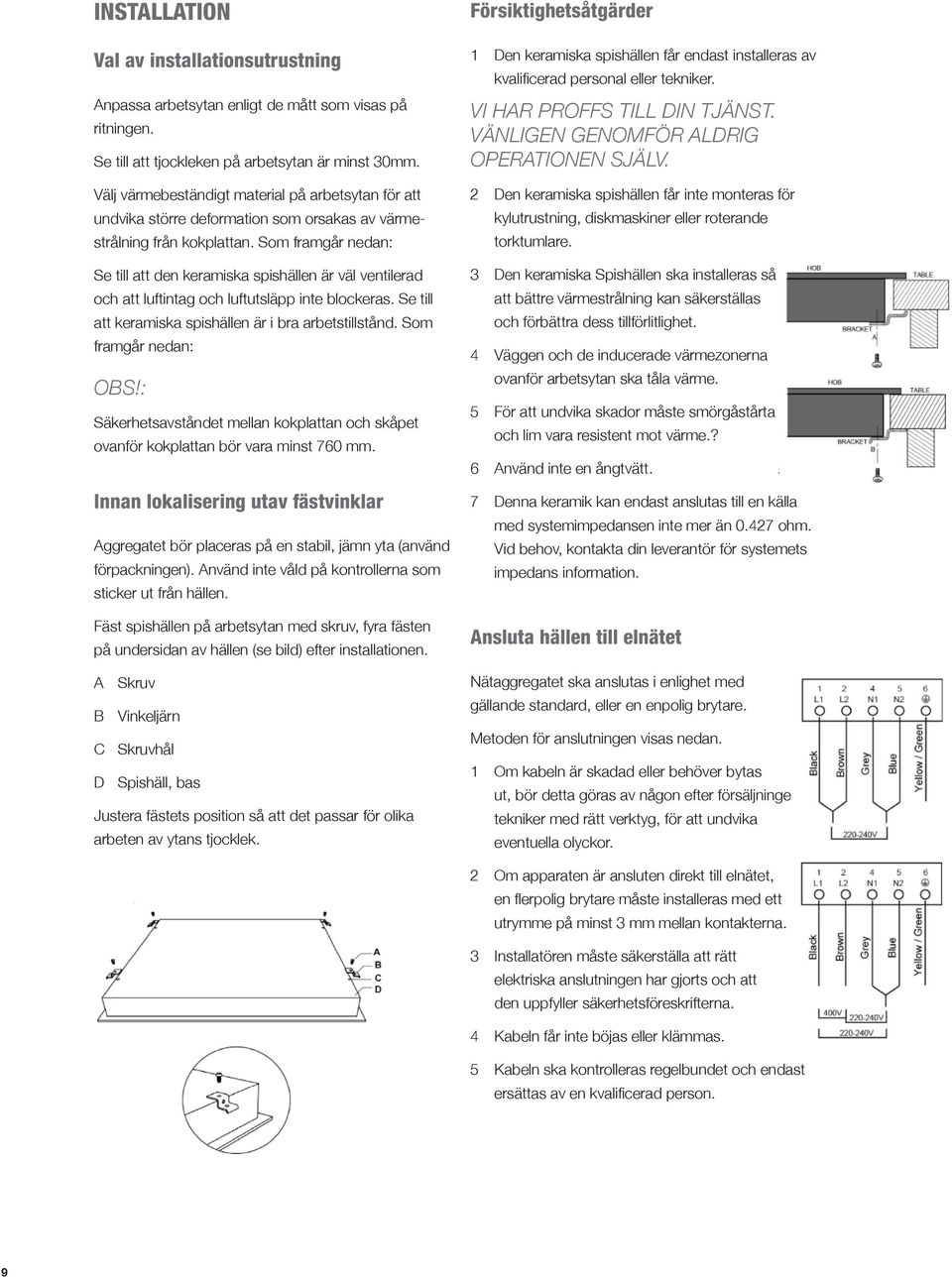 9 Välj värmebeständigt material på arbetsytan för att undvika större deformation som orsakas av värmestrålning från kokplattan.