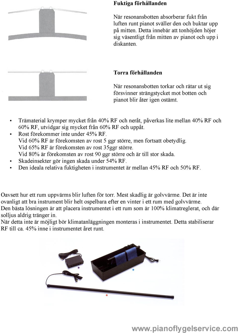 Torra förhållanden När resonansbotten torkar och rätar ut sig försvinner strängstycket mot botten och pianot blir åter igen ostämt.