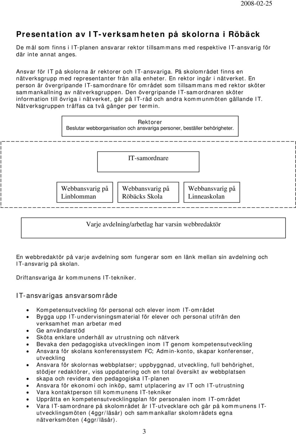 En person är övergripande IT-samordnare för området som tillsammans med rektor sköter sammankallning av nätverksgruppen.