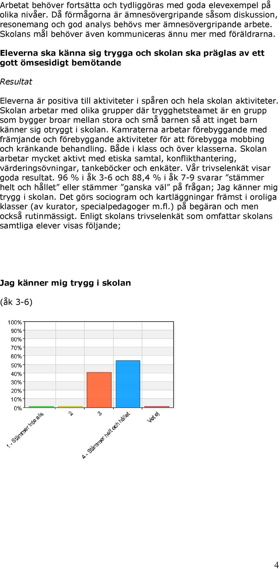 Eleverna ska känna sig trygga och skolan ska präglas av ett gott ömsesidigt bemötande Eleverna är positiva till aktiviteter i spåren och hela skolan aktiviteter.