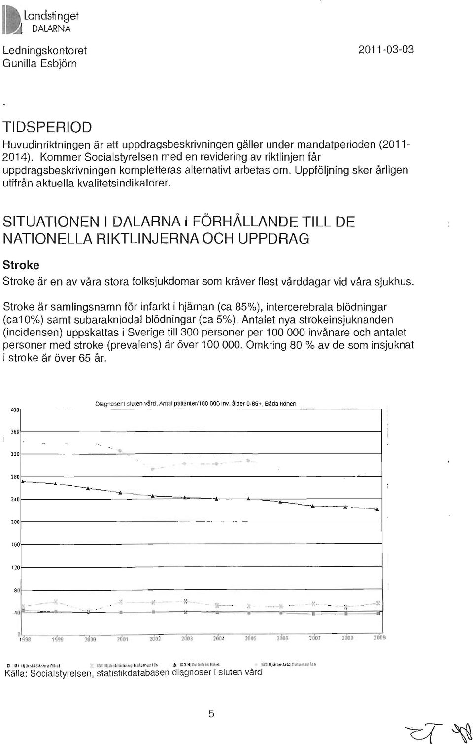 SITUATIONEN I DALARNA I FÖRHÅLLANDE TILL DE NATIONELLA RIKTLI NJERNA OCH UPPDRAG Stroke Strake är en av våra stora folksjukdomar som kräver flest vårddagar vid våra sjukhus.