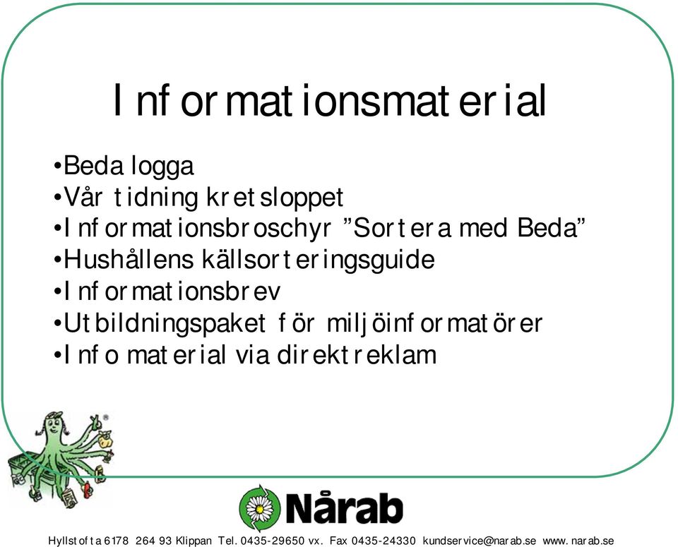 Utbildningspaket för miljöinformatörer Info material via direktreklam