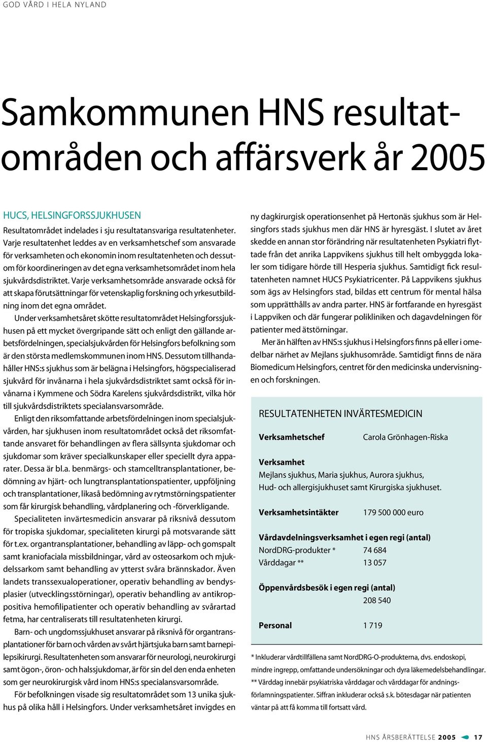 sjukvårdsdistriktet. Varje verksamhetsområde ansvarade också för att skapa förutsättningar för vetenskaplig forskning och yrkesutbildning inom det egna området.