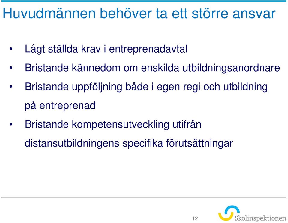 Bristande uppföljning både i egen regi och utbildning på entreprenad