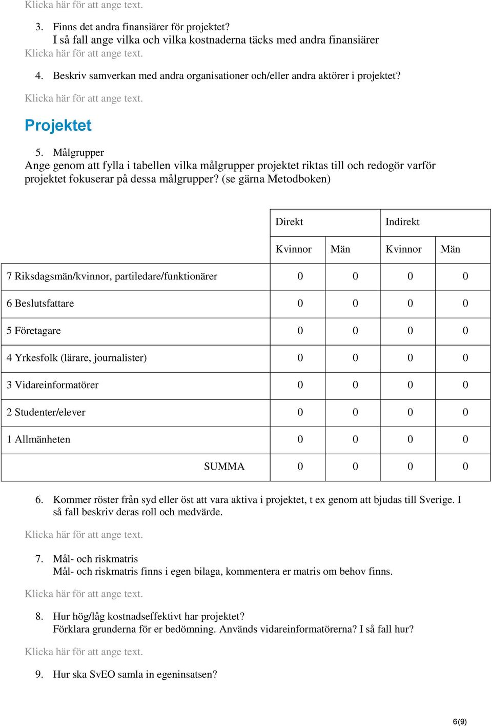 (se gärna Metodboken) Direkt Indirekt Kvinnor Män Kvinnor Män 7 Riksdagsmän/kvinnor, partiledare/funktionärer 0 0 0 0 6 Beslutsfattare 0 0 0 0 5 Företagare 0 0 0 0 4 Yrkesfolk (lärare, journalister)