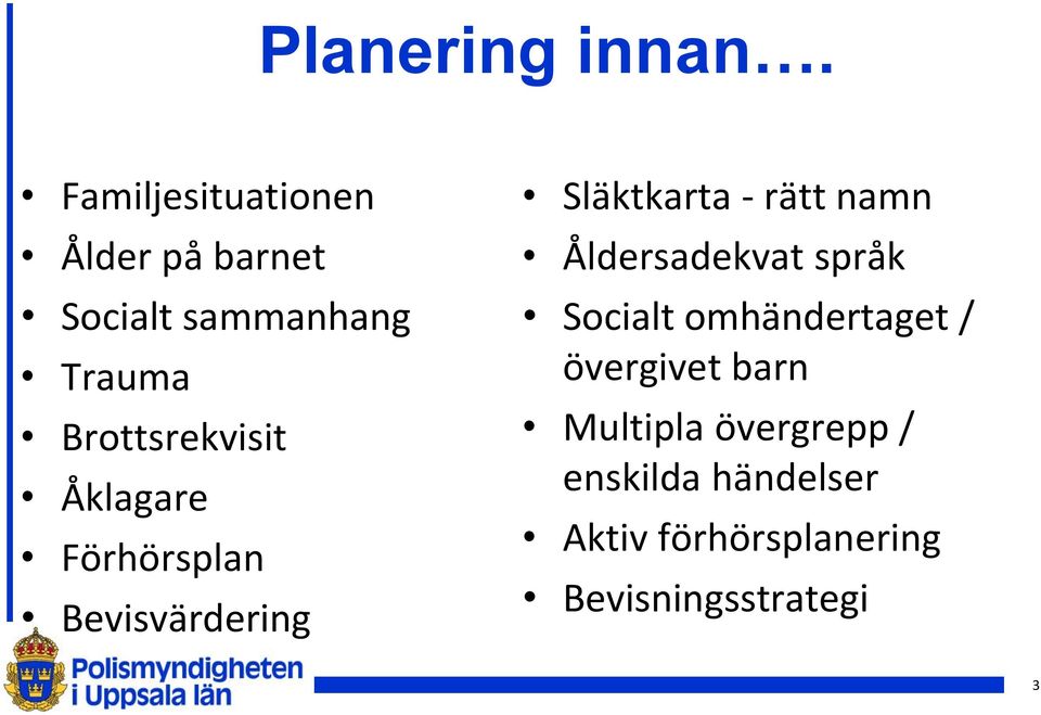 Brottsrekvisit Åklagare Förhörsplan Bevisvärdering Släktkarta - rätt namn