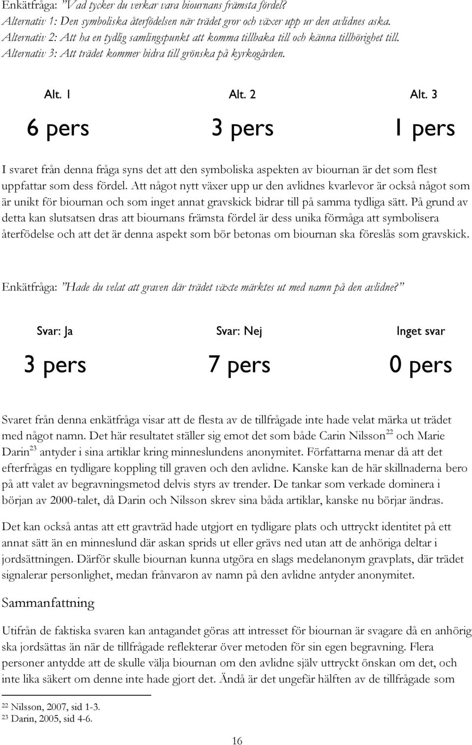 3 1 pers I svaret från denna fråga syns det att den symboliska aspekten av biournan är det som flest uppfattar som dess fördel.