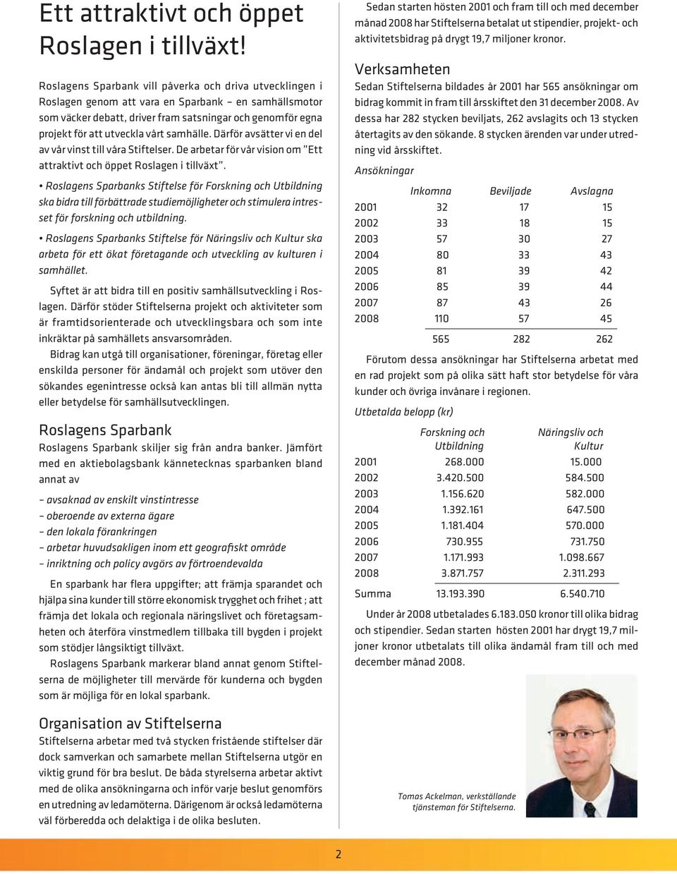 samhälle. Därför avsätter vi en del av vår vinst till våra Stiftelser. De arbetar för vår vision om Ett attraktivt och öppet Roslagen i tillväxt.