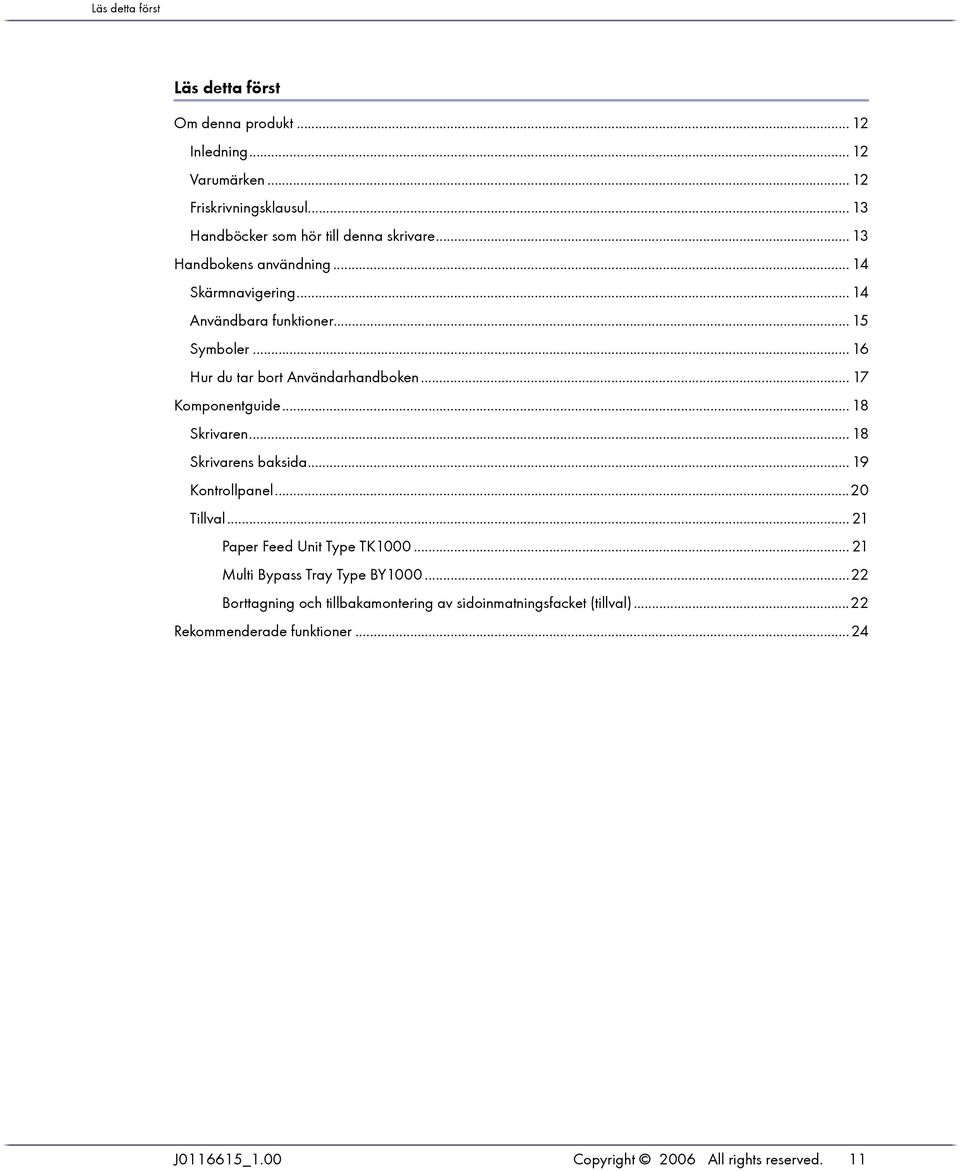 .. 18 Skrivaren... 18 Skrivarens baksida... 19 Kontrollpanel...20 Tillval... 21 Paper Feed Unit Type TK1000... 21 Multi Bypass Tray Type BY1000.