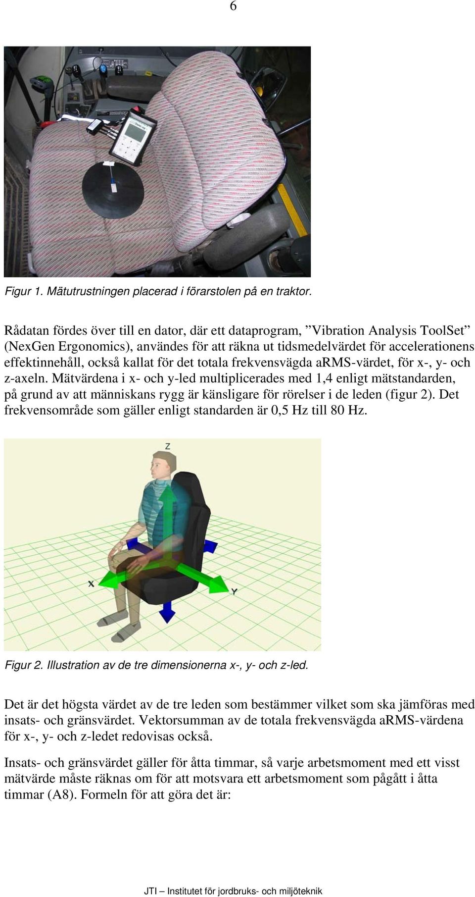 det totala frekvensvägda arms-värdet, för x-, y- och z-axeln.